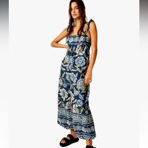 NWT Free People Floral Jumpsuit in Blue and White